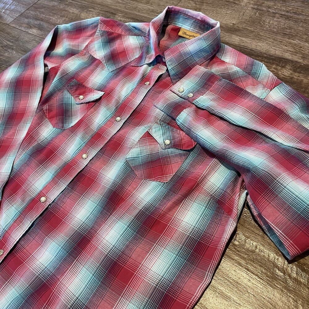 Wrangler Pearl Snap Shirt Womens XL Plaid Long Sleeve Western